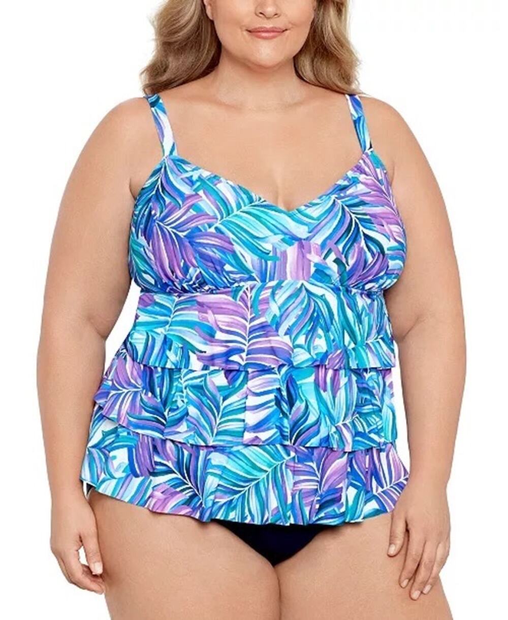 Swim Solutions Leaf Pattern One Piece Swimsuit Multicolor Women Plus Sz 24W NWT